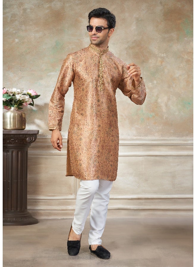 OUTLUK Peach Silk Kurta for Men - Image 3